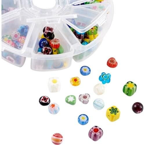 1set Mixed Color Handmade Millefiori Glass Beads Round Mixed Shapes For Jewelry Handmade Making