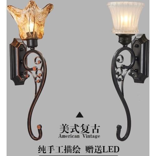 American style village LED living room bedroom bedside TV wall iron wall lamp