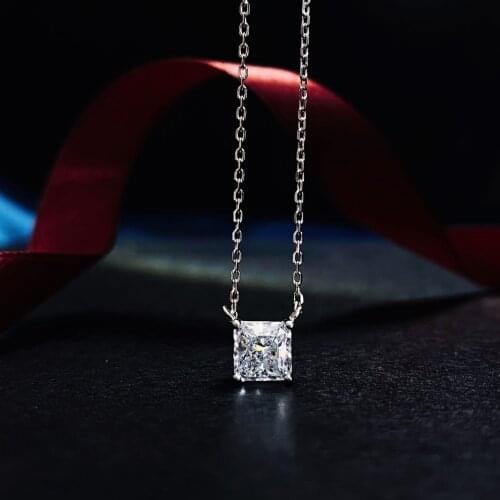Solid 925 Sterling Silver Tiny Radiant Cut AAAAA Zircon Pendant Necklace for Women Men Wholesale Fine Jewelry