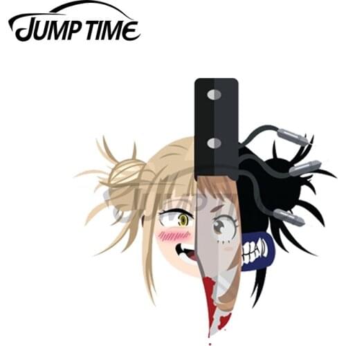 Jump Time 13 x 7.7cm For Himiko Toga Reflection Peeker Car Stickers Trunk Windows Anime Decal Refrigerator Car Assessoires