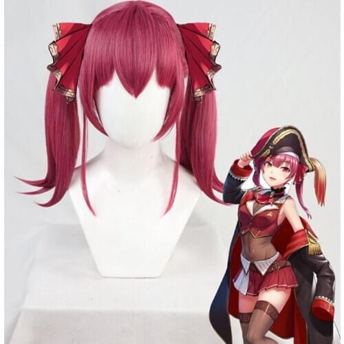 VTuber Houshou Marine Wig Hololive Girls Youtuber Cosplay Long Straight Ponytails Synthetic Hair Role Play + Wig Cap