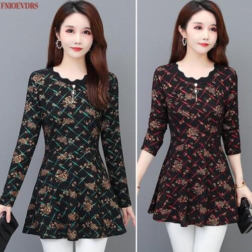 Women Winter Spring Basic Wear Elegant Office Lady Plus Size Casual Floral Printing Peplum Tops And Blouses