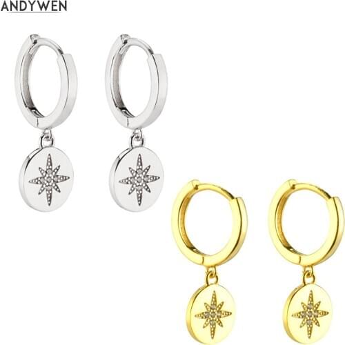 ANDYWEN 925 Sterling Silver Good Hoops Huggies Snowflower CZ Luxury Drop Fashion Earrings For Women 2019 Statement Earrings