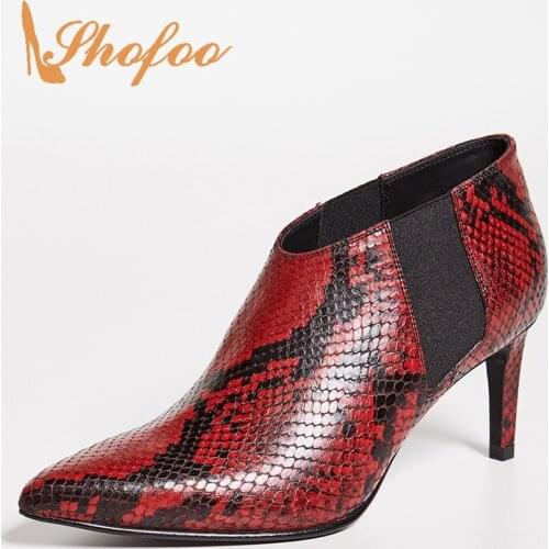 Red SnakeSkin Chelsea Women Stilettos Pumps Pointed Toe Super High Thin Heels Office&Career Mature Large Size 33 36 Ladies Shoes