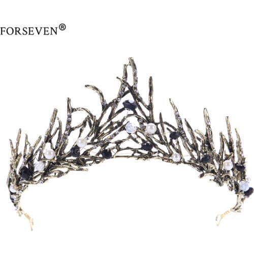 Vintage Crystal Wedding Crown Tiaras Rhinestones Copper Diadem Tiaras for Women Bride Wedding Hair Jewelry Accessories