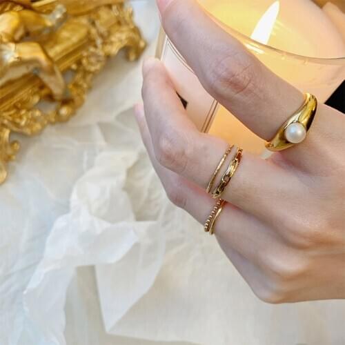 MENGJIQIAO Simple Fashion Metal Finger Ring Twist 5 pcs/set Rings For Women Girls Elegant Pearl knuckle Rings Jewelry Party Gift