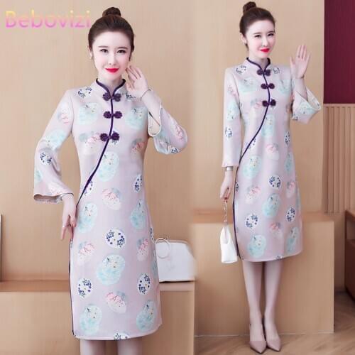 Winter Suede Plus Size M-4XL Modern Fashion Party Cheongsam Dress for Women Long Sleeve Qipao Traditional Chinese Clothes