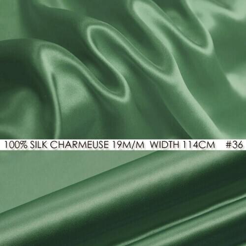 100% SILK CHARMEUSE SATIN 114cm width 19mommes Pure Mulberry Silk Fabric/China Wedding Dress Fabric Suppliers Sea Green NO 36