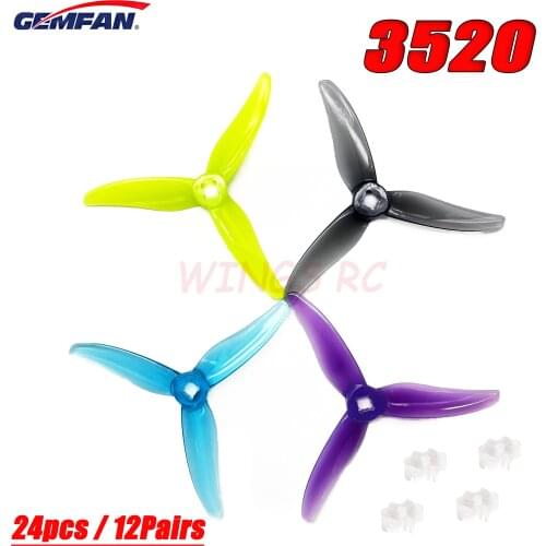 24pcs /12pairs Gemfan Hurricane 3520 3.5X2X3 3 3 Blade/ tri-blade FPV Propeller 2204 CW CCW for 3’’ Toothpick FPV Racing Drone