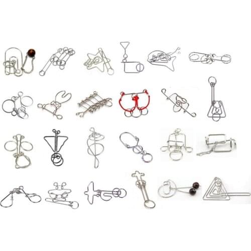 24PCS per Set IQ Metal Wire Puzzle IQ Magic Brain Teaser Game for Adults Children Kids