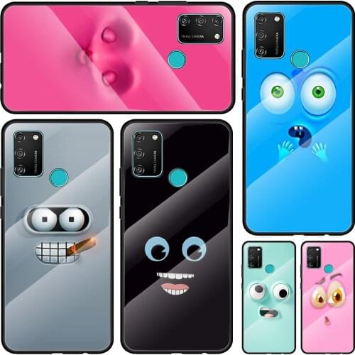 3d Funny Face Tempered Glass Cover For Honor 30 20 10 9X 8X Lite Pro Plus Silicone Phone Case Coque Shell