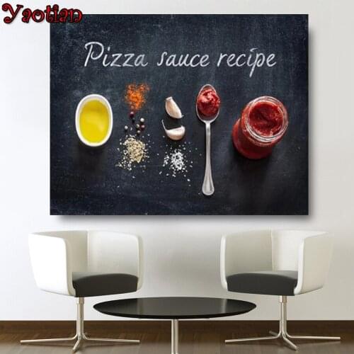5d Diamond Embroidery Pizze sauce recipe DIY Diamond Painting Cross Stitch Kits full square round Diamond Mosaic Kitchen Art