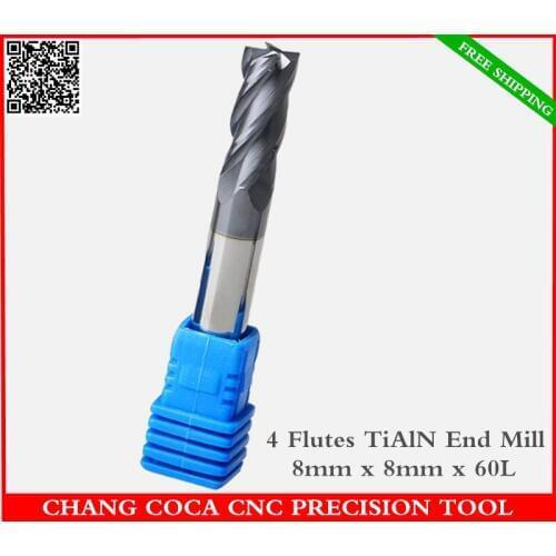 8mm*8mm*60mm,Freeshipping,CNC solid carbide end mill,TiAlN coated end milling cutter,HRC 50 Degrees,4 Flutes milling cutter