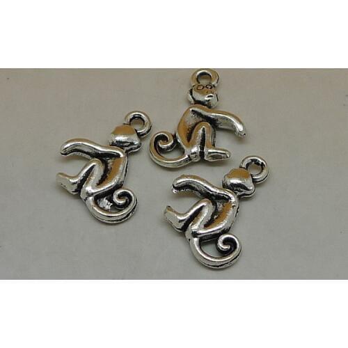 ALY 100pcs/lot Tibetan Silver Little Cartoon Monkey Charms 18x14mm Cute Animal Zodiac Pendant Findings