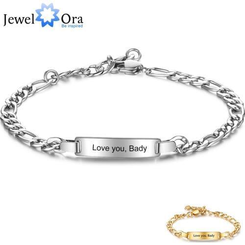 Personalized Engraving Name Bar Bracelets for Women Punk Style Stainless Steel Link Chain Bracelet Customized Gifts (BA102686)