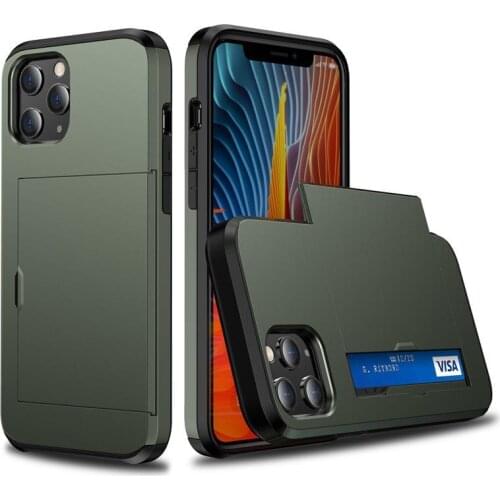 Armor Slide Card Case For iPhone 12 Mini 11 12 Pro Max XS Max XR X Card Slot Holder Cover For iPhone 8 7 6 6S Plus SE 2020