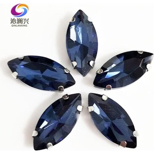 Ink blue Horse eye shape good quality Glass Crystal sew on claw rhinestones,Diy Clothing accessories SWM22 Free shipping