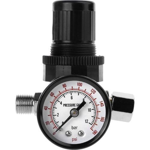 1/4" Air Pressure Regulator Reducer 12Bar 180 PSI Spray Gun Pressure Valve Gauge