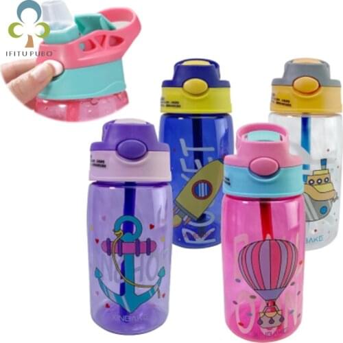 Childrens Plastic Cartoon Straw Cup Transparent Portable Cup Male and Female Student Baby Learn to Drink Cup Water Cup WYW