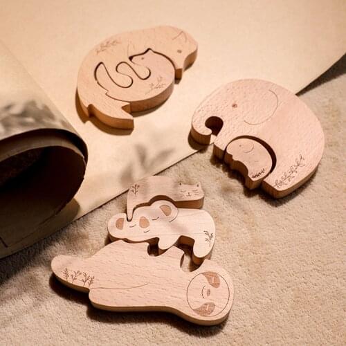 Baby Montessori Educational Toys Nordic Style Animal Jigsaw Stacking Toy Wooden Blocks for Children Creative Constructor Block