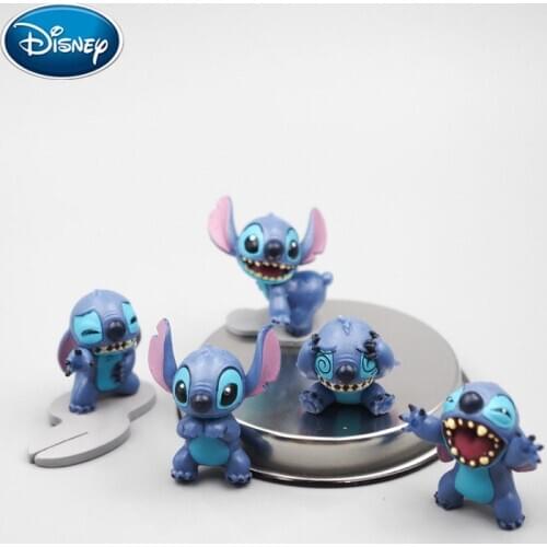 Disney Toys 5pcs Stitch Rubber Doll Keychain Decoration Accessories Doll DIY Material Collection Handmade Cake Decoration