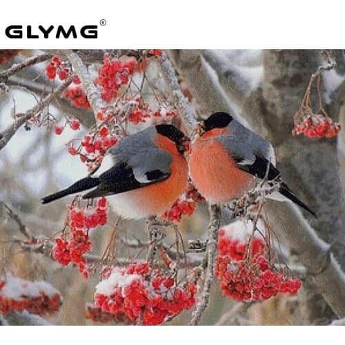GLymg Diamond Painting Diamond Embroidery Branches 2 Magpie Bird Snow Needlework Cross Stitch Animal Mosaic Picture Home Decor