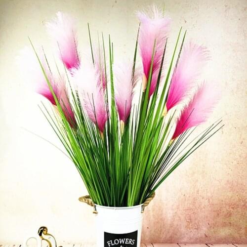 93 CM 5 Head Artificial Reed Plants Bunch Red Wedding Flowers Silk Feather Onion Grass Hotel Garden Home Decoration Accessories