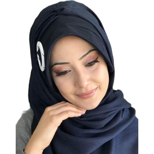 Islamic Fashion Muslim Women Hijab 2021 Trend Scarf Buckle Ready Sal Navy Hat Shawl