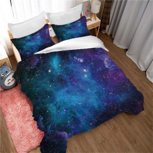 Sky Duvet Cover Set Polyester Microfiber Stars and Galaxy Decorative Bedroom 2/3 Piece Bedding Set with Pillow Shams Queen Size