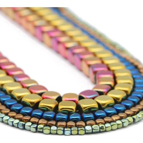 Square Cube Blue,Gold,Purple Hematite Natural Stone Spacer Loose Beads For Jewelry Making DIY Bracelets Accessories 2/3/4/6MM