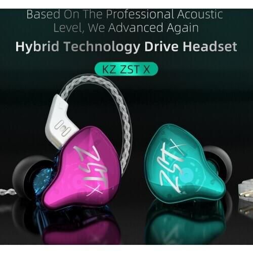 KZ ZST X Headset 1BA 1DD Hybrid HIFI Earphones Bass Earbud Sport Noise Cancelling