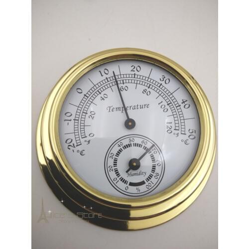 NEW 1pcs 3" Brass Case 2 in 1 Temperature And Hygrometer for Humidors Gold Metal (White Dial) th8151