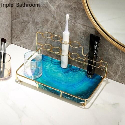 Light Luxury Glass Toothbrush Holder Cosmetics Storage Tray Restroom Wash Supplies Racks Household Bathroom Accessories