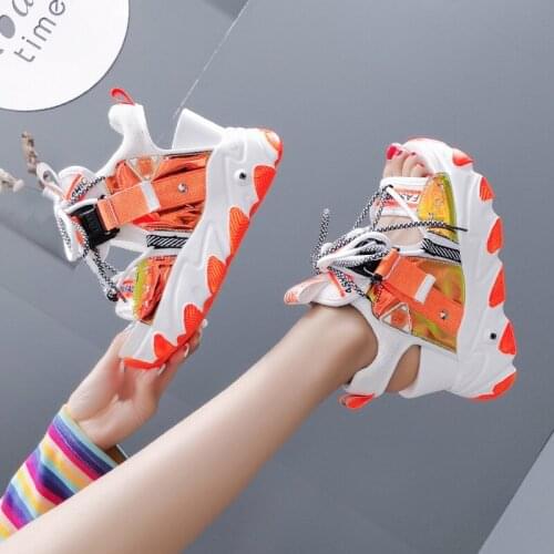 Summer Leisure Lady Platform Chunky Sandals Mixed Color shoes lace Buckle Punk Sandals Women Open Toe Beach Casual Shoes Woman