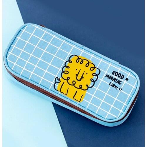 Cute Cartoon Printing Portable Customized Large Capacity Zipper Pen Bag School Office Stationery Canvas Pencil Handbag 4 Colors