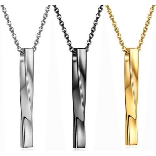 HNSP Fashion Rectangle Necklace Pendant For Men Jewelry Gold Black Silver Color 50Cm Chain Neck
