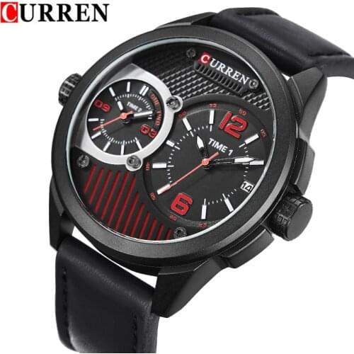 CURREN Vogue Mens Watches Leather Quartz Multiple Time Zone Wristwatches Relogio Masculino Sports Watch Military Wristwatch