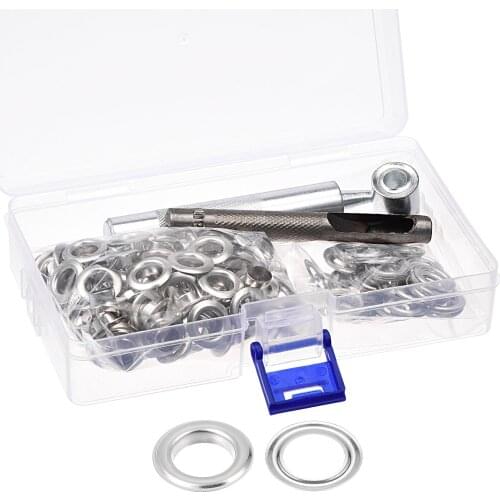 Uxcell Grommet Tool Kit 100 Sets Copper Grommets Eyelets with 3pcs Install Tools, 8mm Inside Dia. Silver Tone