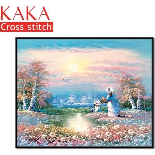 Cross stitch kits,Embroidery needlework sets with printed pattern,11CT-canvas for Home Decor Painting,Landscape Full NCKS046