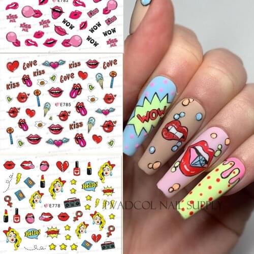 Pop Nail Art Stickers Sliders lipstick Water Transfer Decals Tattoo Wraps Foils Manicure Decortion Designs