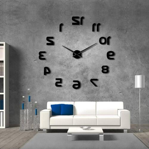 Backwards 3D DIY Large Wall Clock Modern Reverse Numbers Frameless Time Watch Luxury Mirror Effect Big Needle Reverse Clock