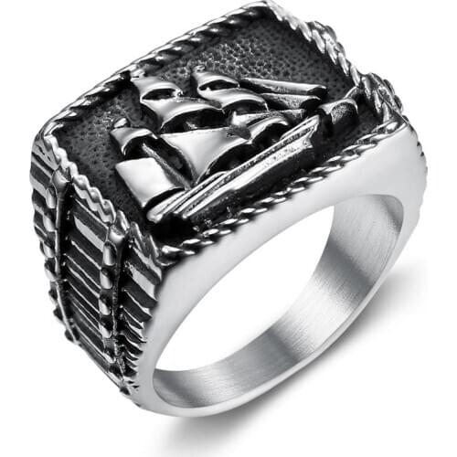 Ocean Jewelry Anchor Sailboat Ship Ring 316 Stainless Steel Antique Navy Biker Compass Cross Classic Viking Design