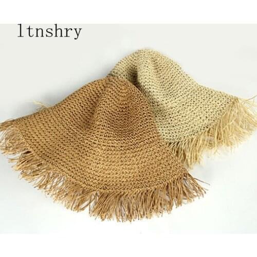 Fashion Women Panama Hats for Women Wide Large Brim Beach Sun Hats with Fashion Solid Visor Hat Straw Cap Female Bucket Hat