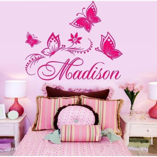 Personalized Name Butterfly Removable Wall Stickers for Nursery Kids Children Girls Bedroom Vinyl Decals Playroom K147
