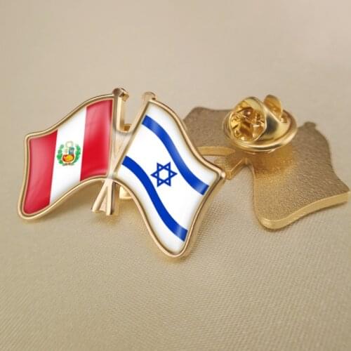 Peru and Israel Crossed Double Friendship Flags Lapel Pins Brooch Badges