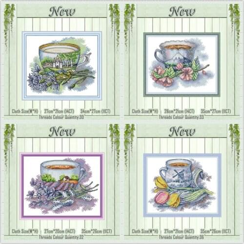 Scenery teacup French flower diy painting counted print on the canvas DMC 11CT 14CT kits Cross Stitch embroidery needlework Sets