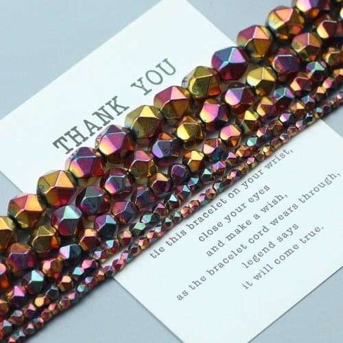 Plating Rose Red Colorful Hematite Beads Natural Stone Faceted Round Loose Bead for Jewelry Making DIY Bracelet Accessories 15