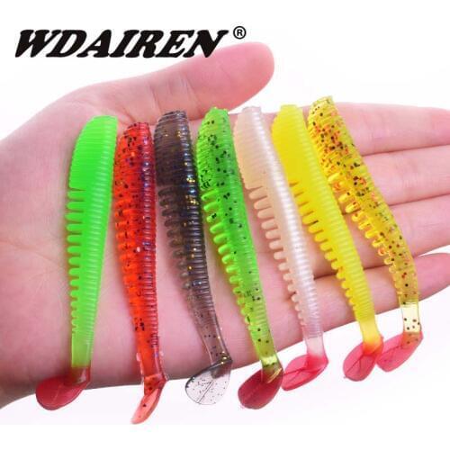 10Pcs/lot T Tail sawtooth worm soft bait 75mm 2g silicone Swimbait Wobblers Shrimp Bass Fishing lure Artificial rubber Lures