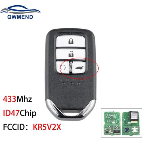 BHKEY KR5V2X Car Remote Key for Honda CRV/URV 2017-2020 Keyless Entry Smart Car Key 4 Buttons 433Mhz ID47Chip