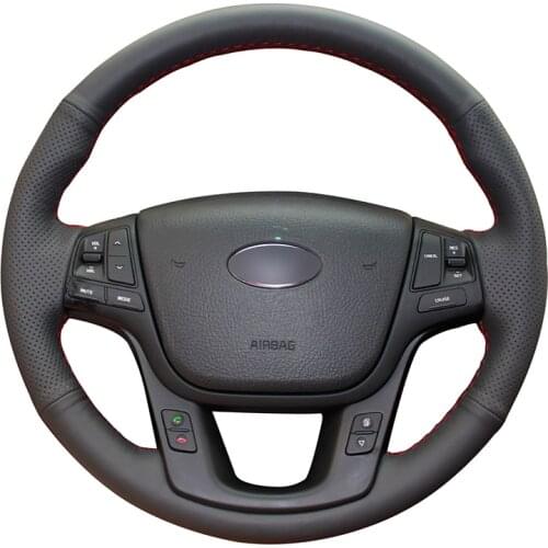 Hand-stitched Black PU Faux Leather Custom Car Steering Wheel Cover for Kia Sorento 2009 2010-2014 K7 Cadenza 2011 2012-2015